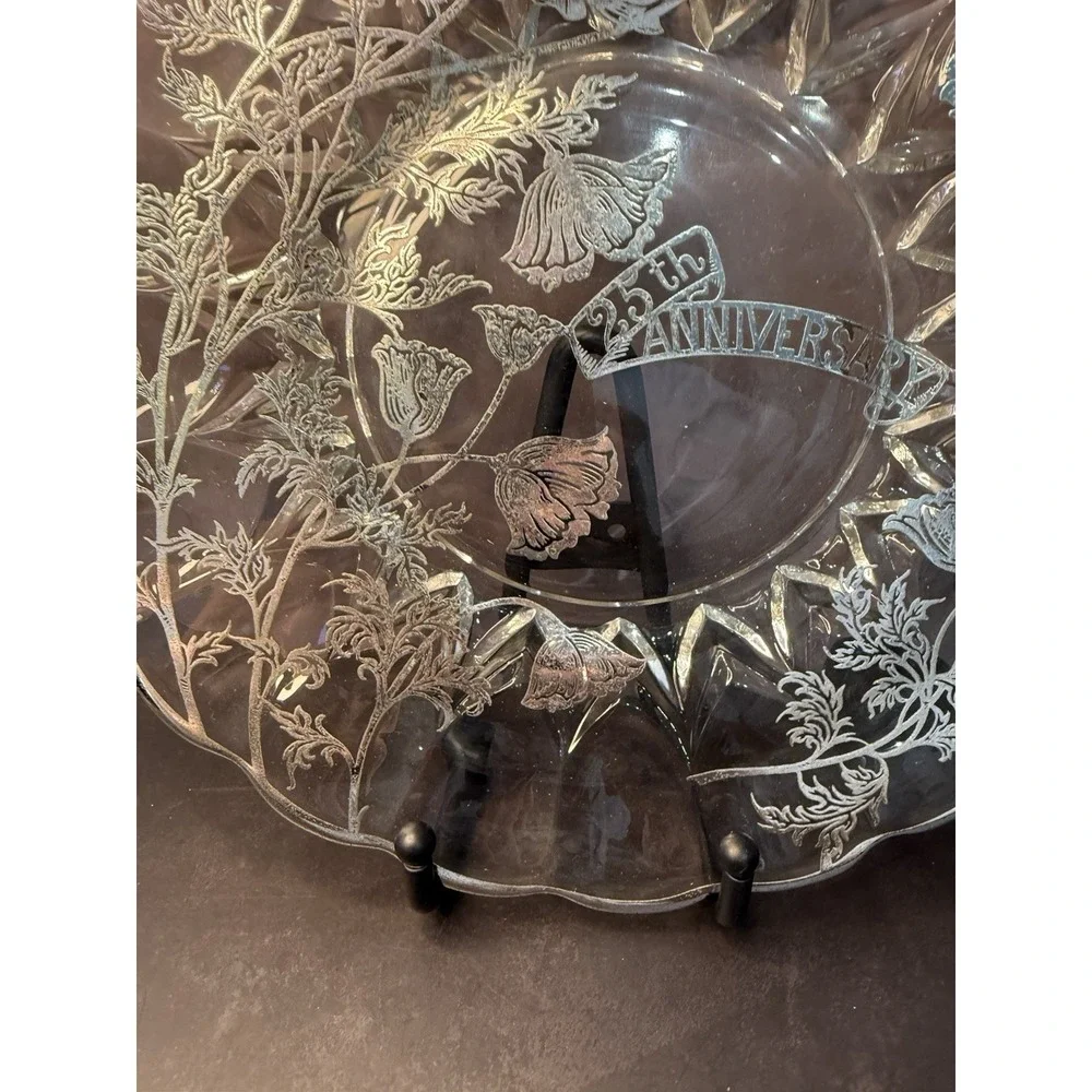 Vintage 25th Anniversary Silver Overlay Plate, Excellent Condition